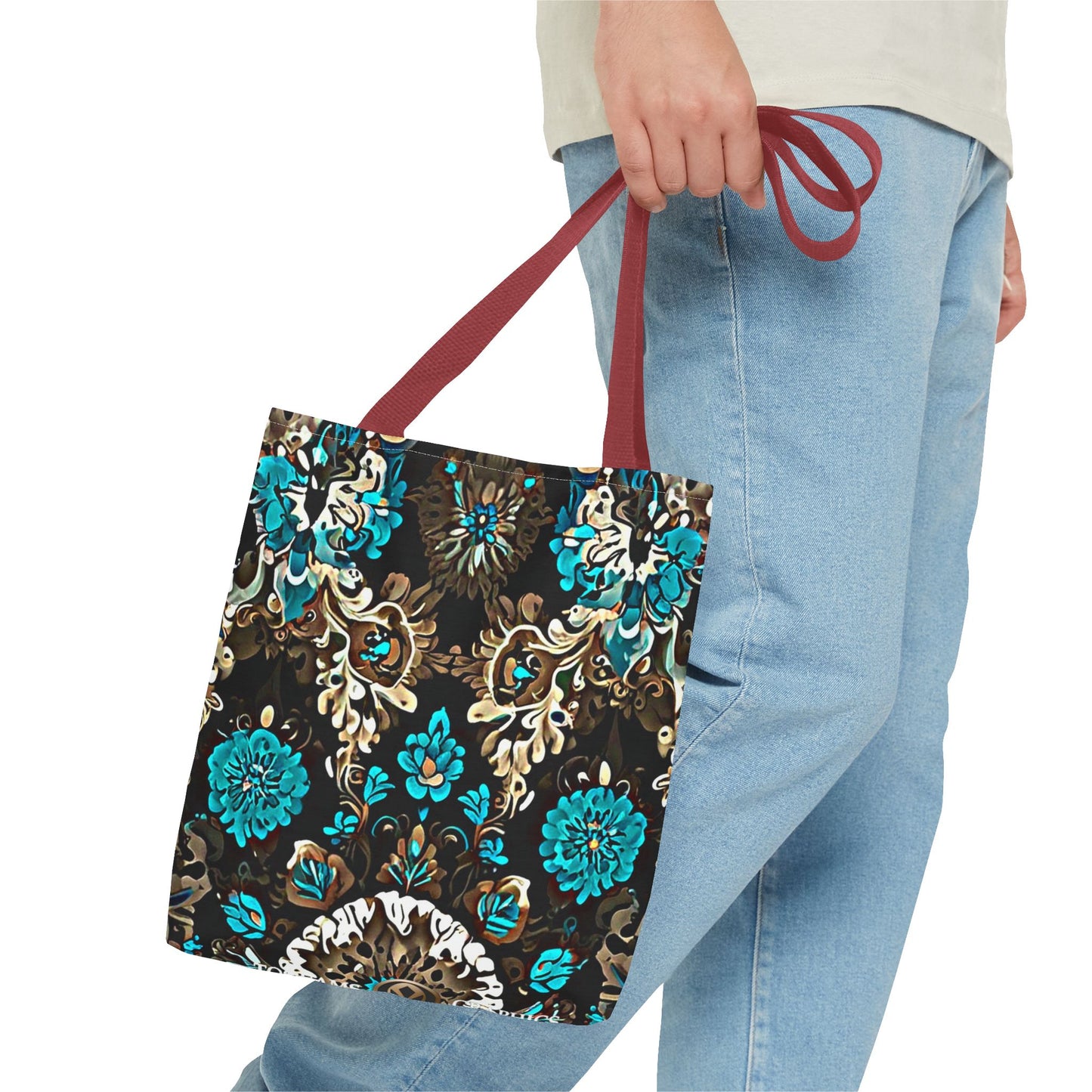 Crown Jewels - Elegant Floral Tote Bag - Stylish in Black & Teal