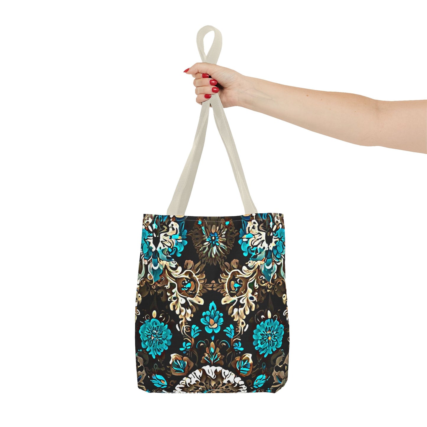 Crown Jewels - Elegant Floral Tote Bag - Stylish in Black & Teal