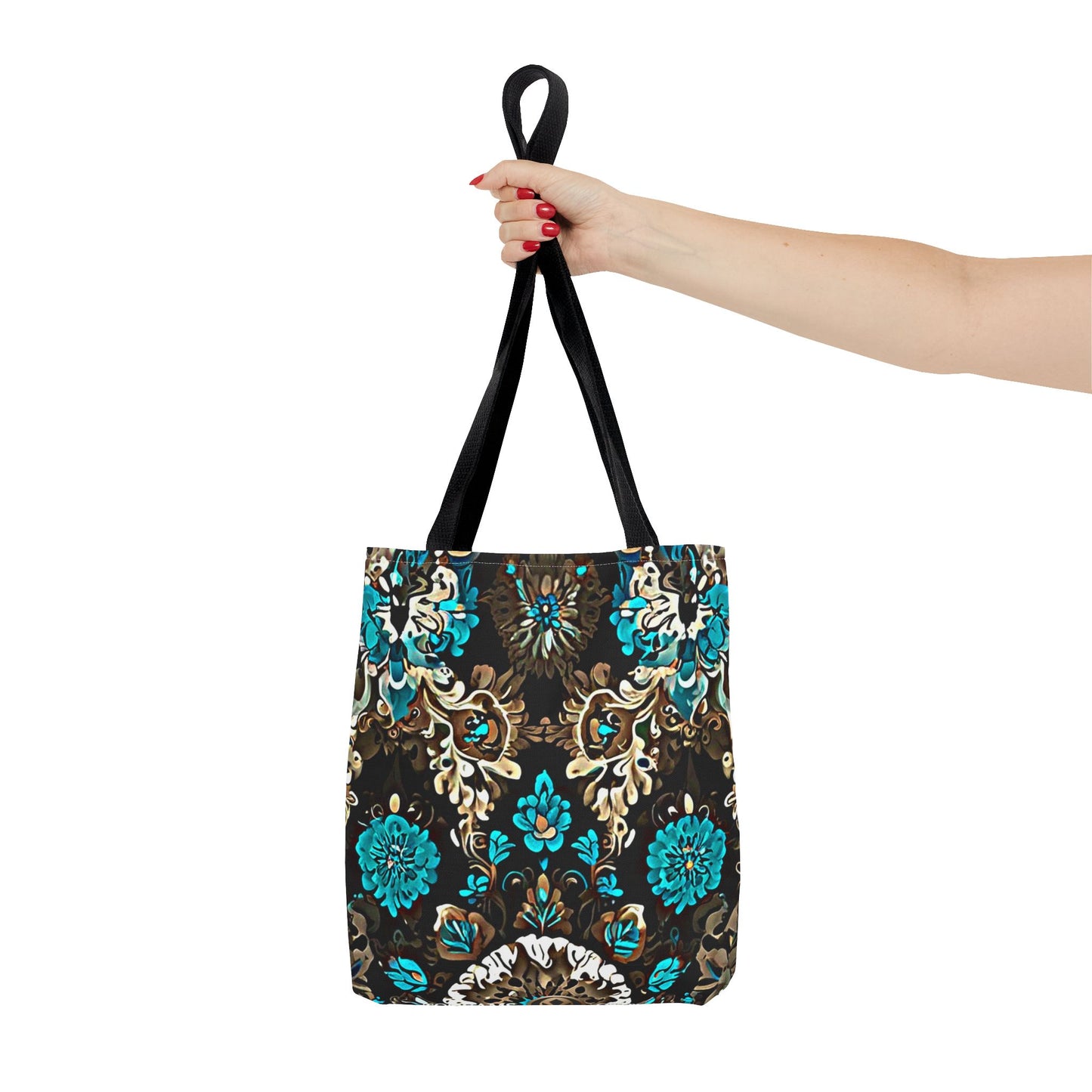 Crown Jewels - Elegant Floral Tote Bag - Stylish in Black & Teal