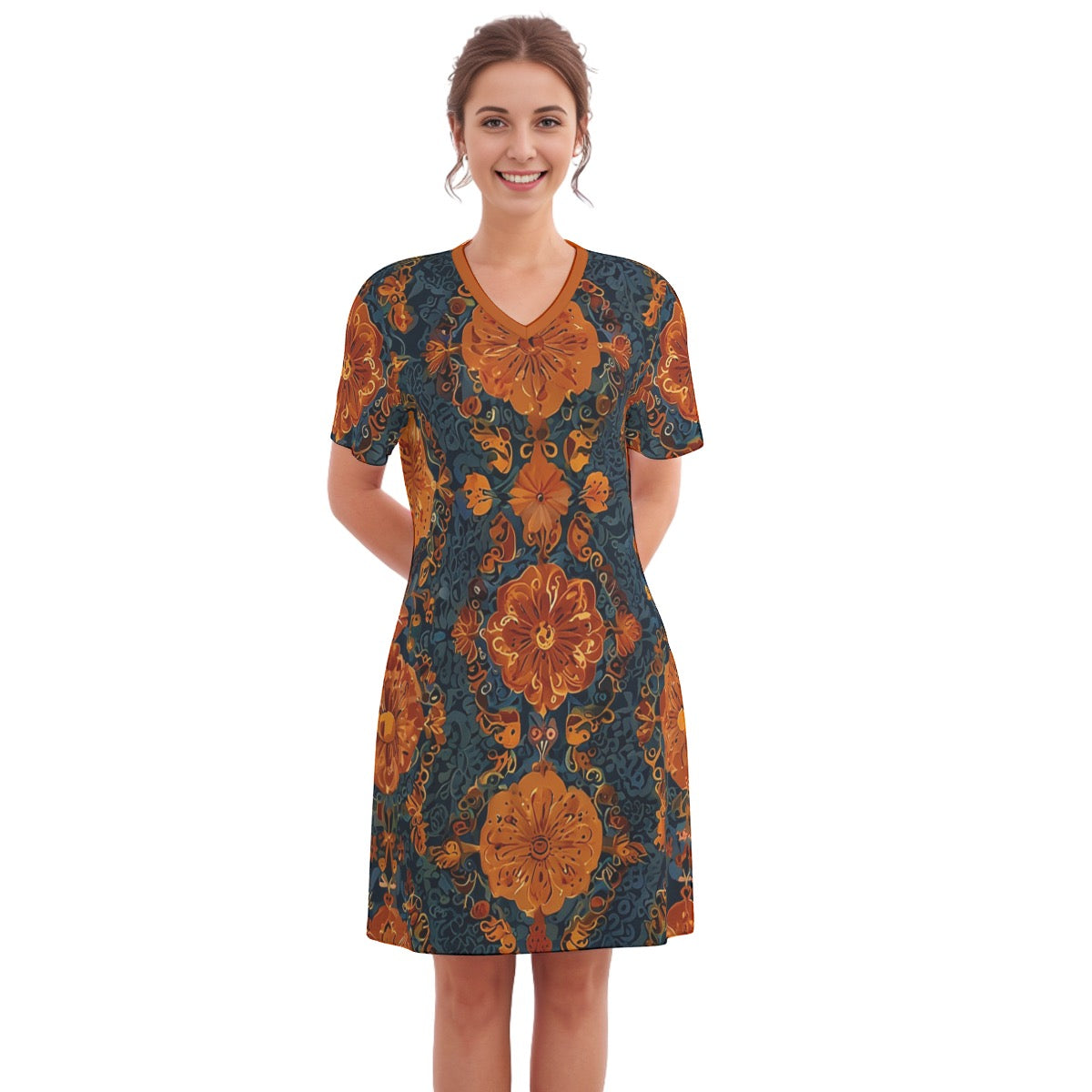 Aspen -- Women's V Neck Dress 100% Cotton