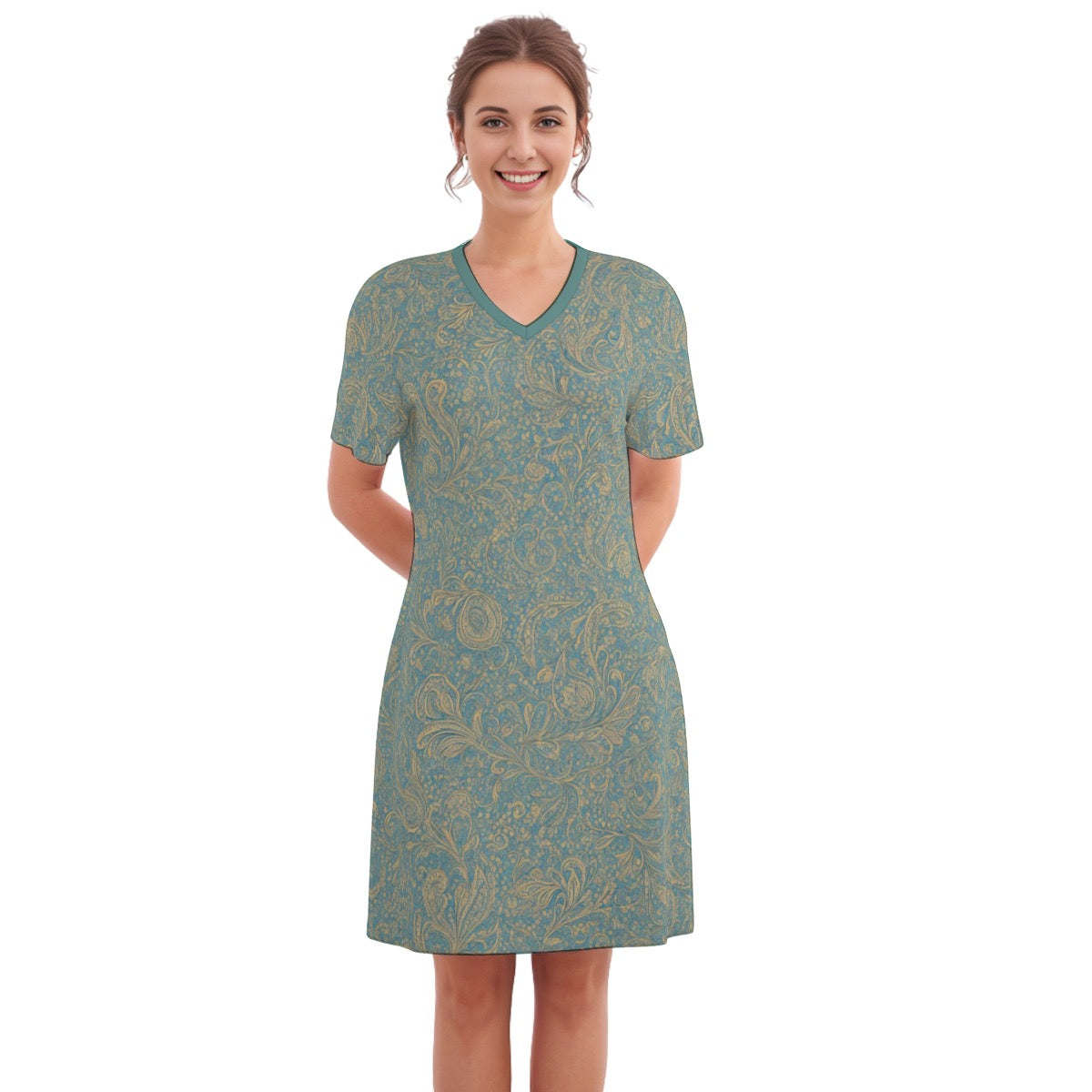 Nicia -- Women's V Neck Dress 100% Cotton