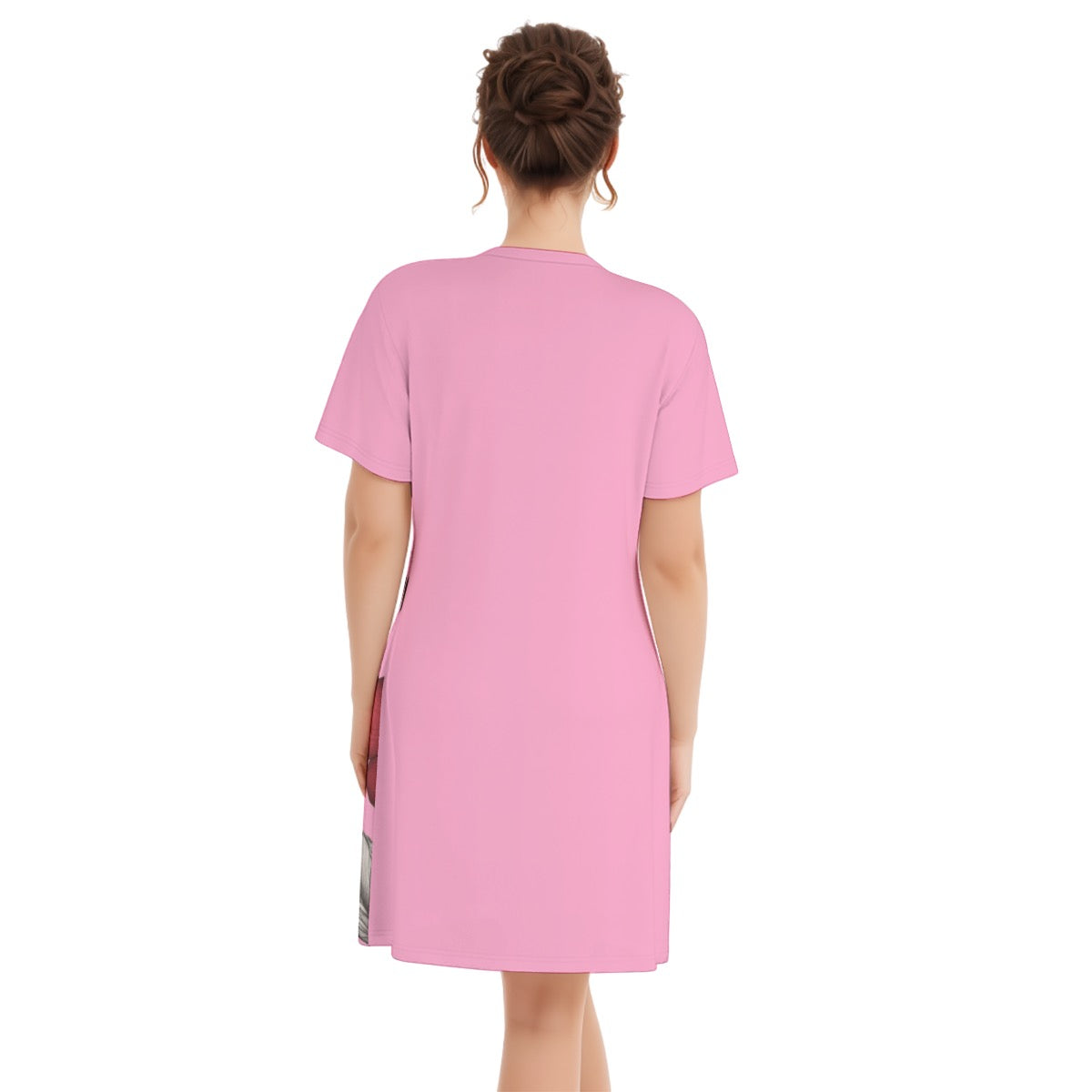 Pink -- Women's V Neck Dress 100% Cotton