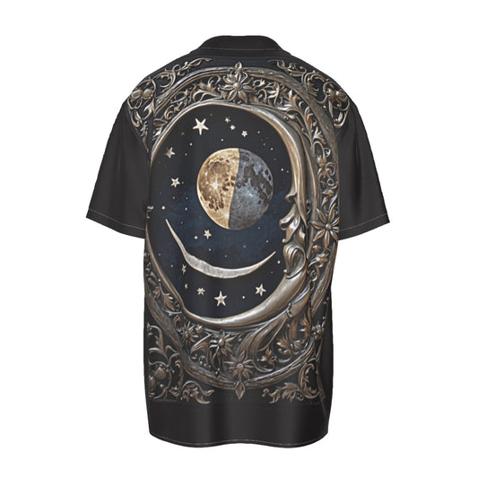 Pewter Moon & Stars -- Men's Imitation Silk Short-Sleeved Shirt