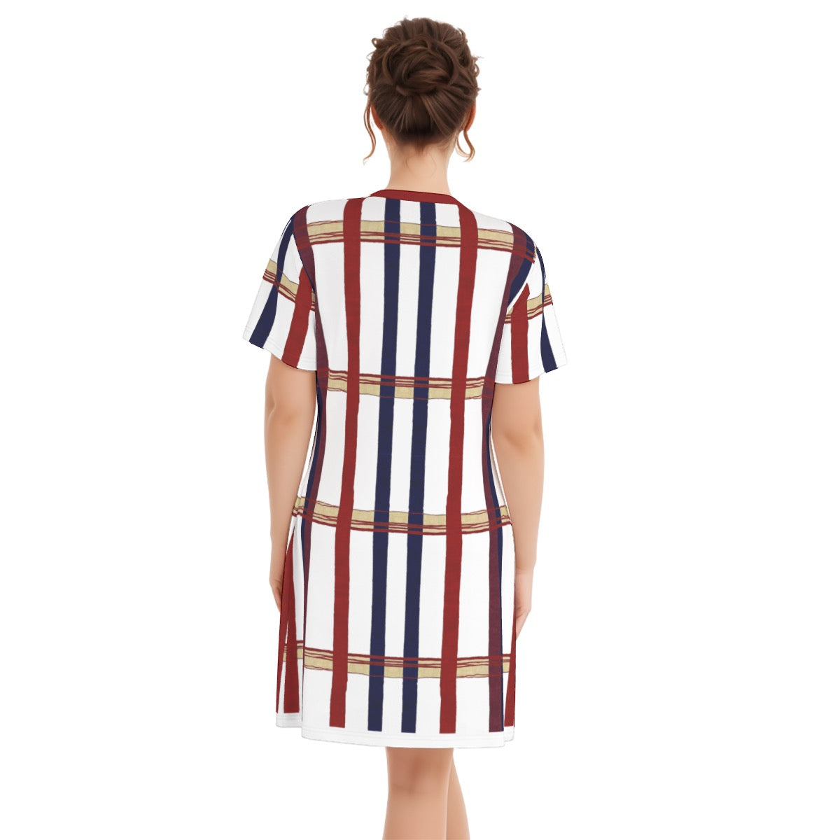 Striped -- Women's V Neck Dress 100% Cotton