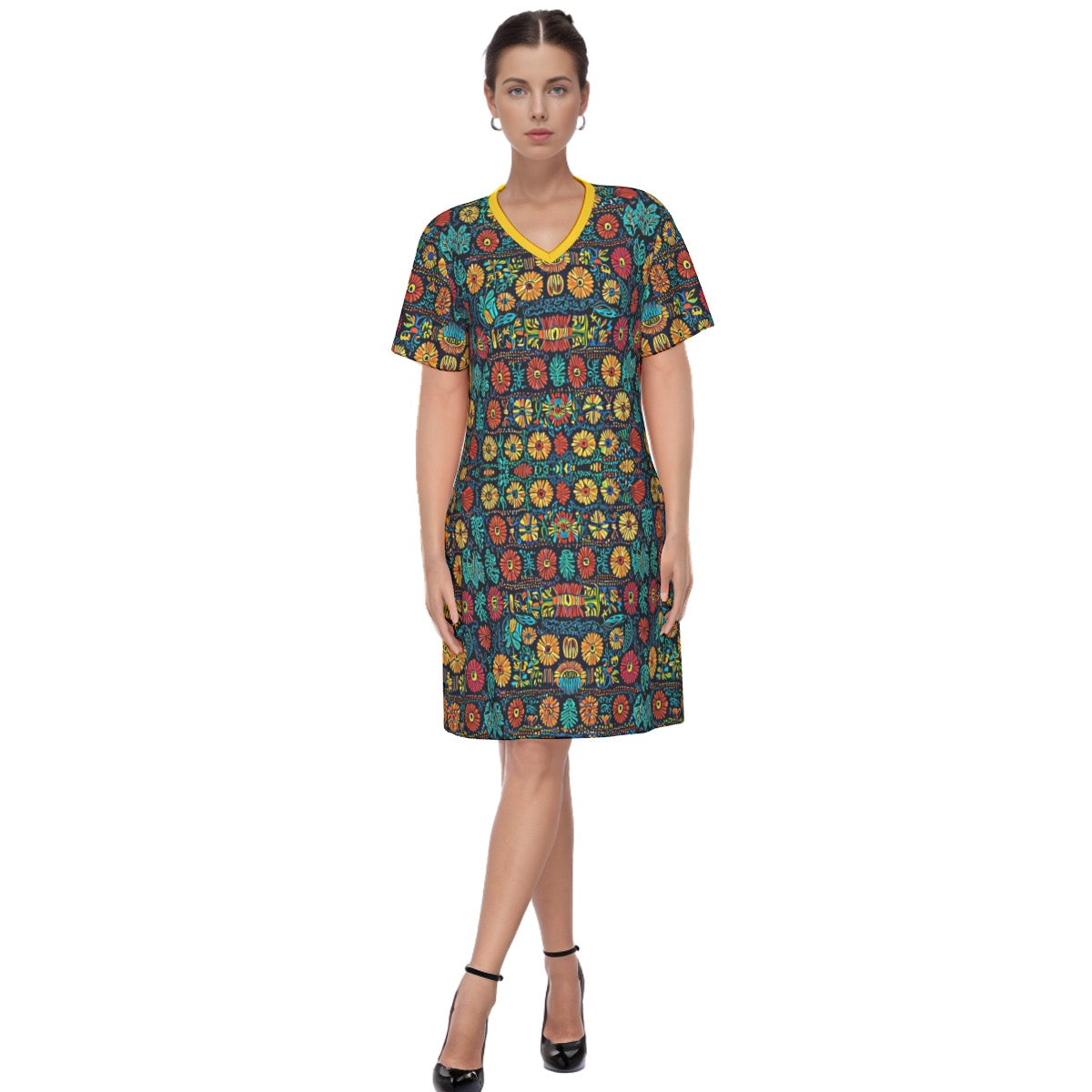 Freixo -- Women's V Neck Dress 100% Cotton