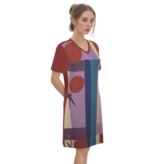 Peinture -- Women's V Neck Dress 100% Cotton