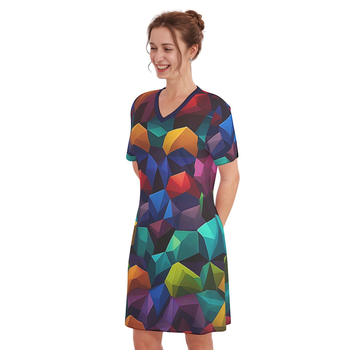 Couleur -- Women's V Neck Dress 100% Cotton