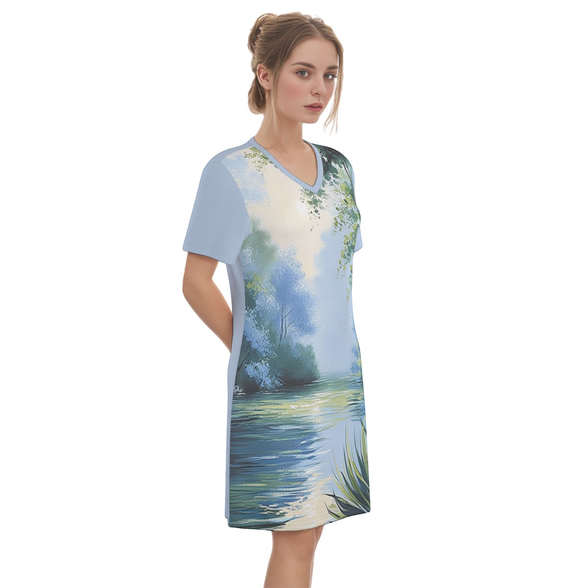 Stream -- Women's V Neck Dress 100% Cotton