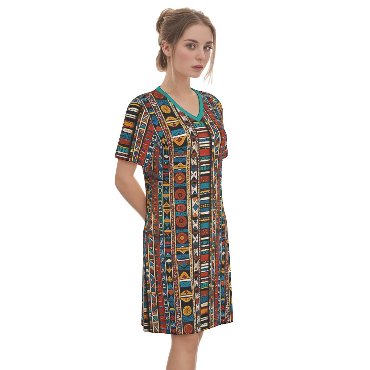 Bogolan -- Women's V Neck Dress 100% Cotton