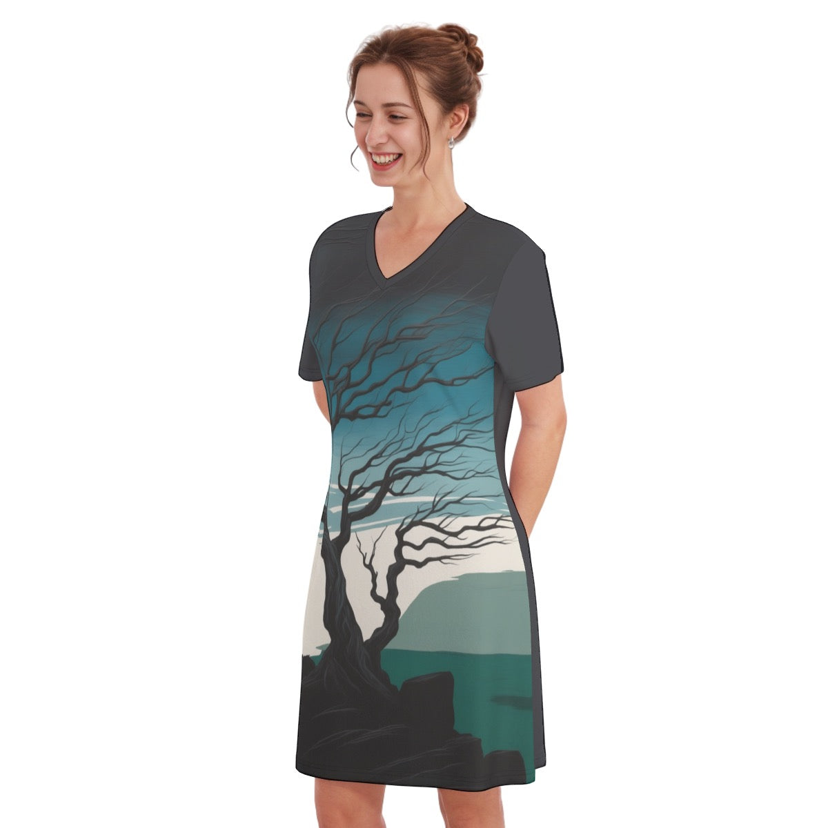 Wind -- Women's V Neck Dress 100% Cotton