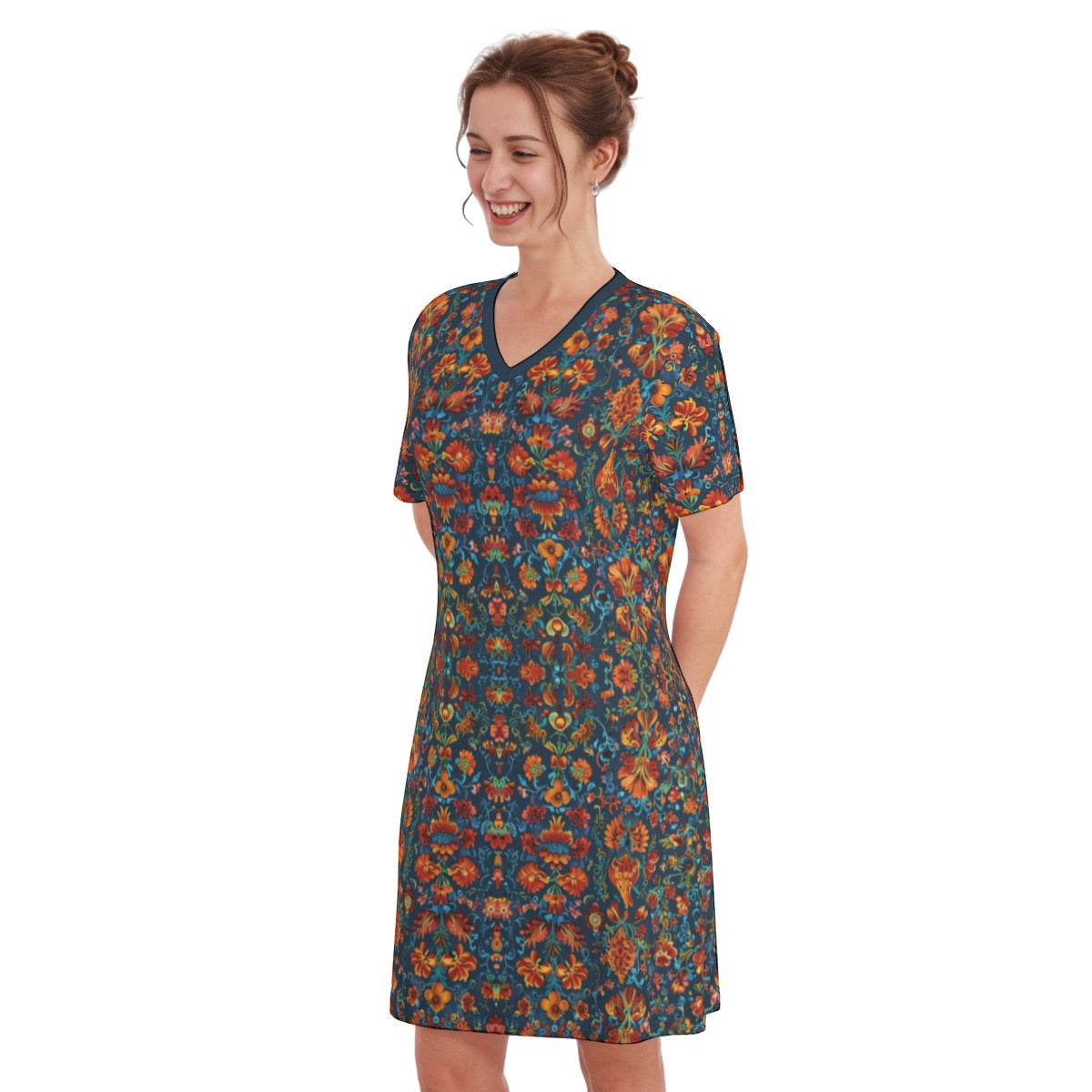 Leigh -- Women's V Neck Dress 100% Cotton