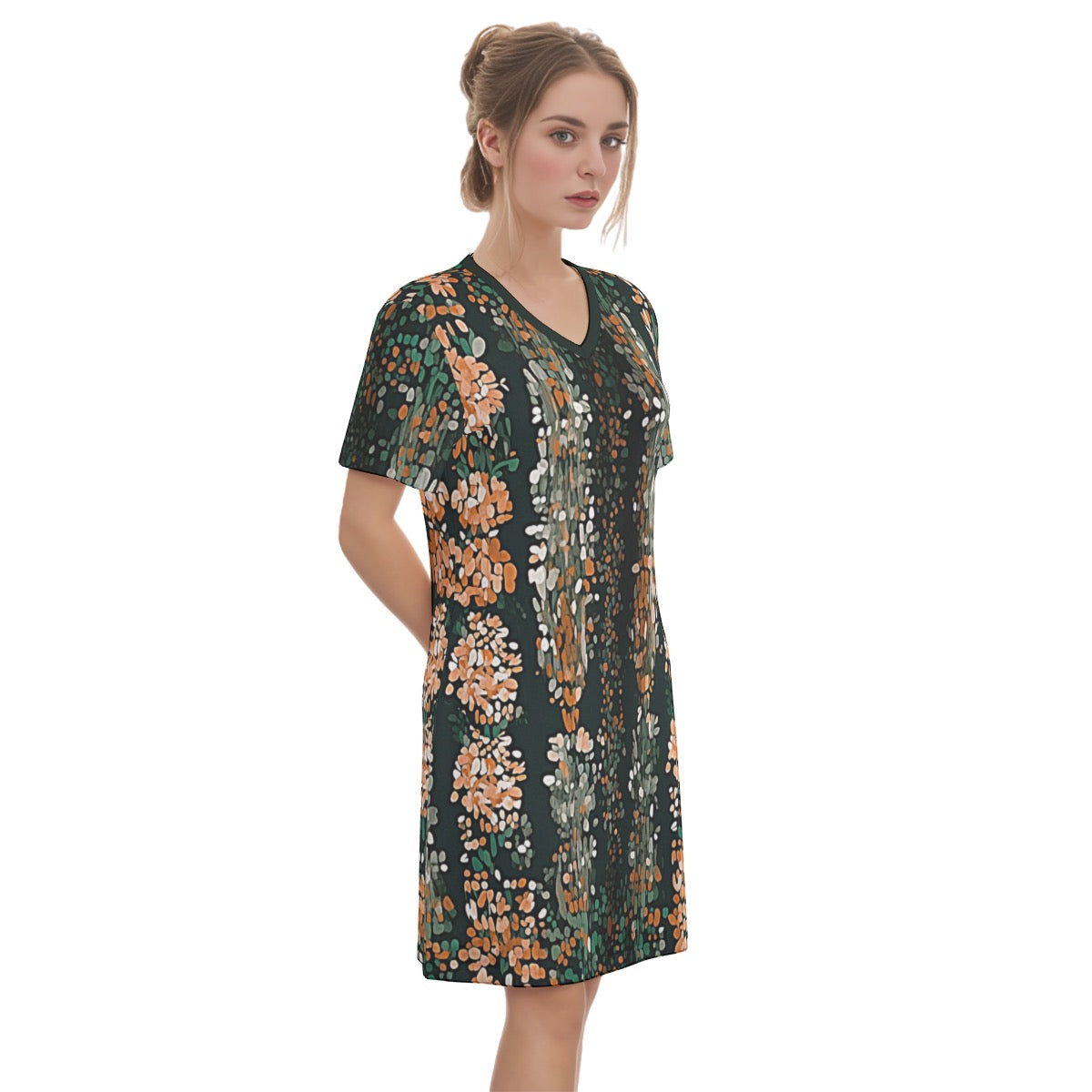 Garden Too -- Women's V Neck Dress 100% Cotton