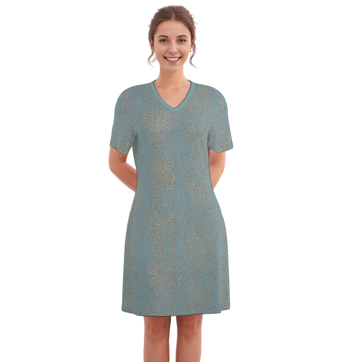 Strath -- Women's V Neck Dress 100% Cotton