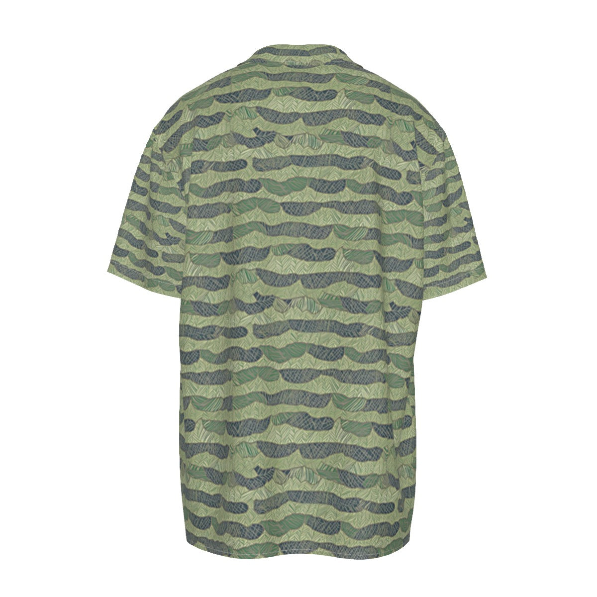 Blue-Green Men's Imitation Silk Short-Sleeved Shirt