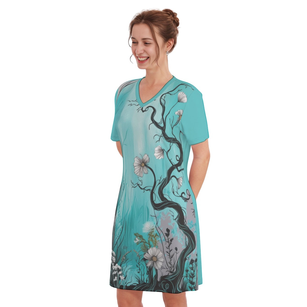 Dream -- Women's V Neck Dress 100% Cotton