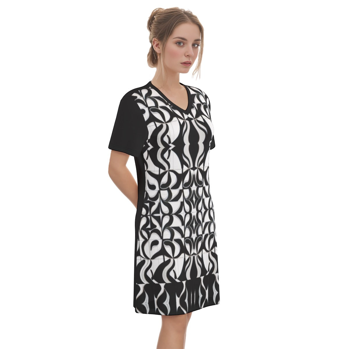 All-Over Print Women's V Neck Dress|180GMS Cotton