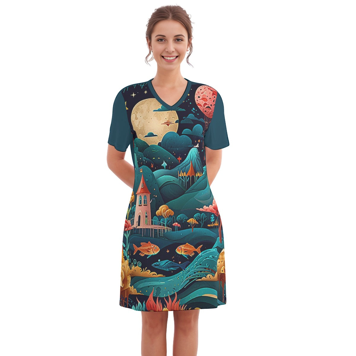 Magical Women's V Neck Dress 100% Cotton