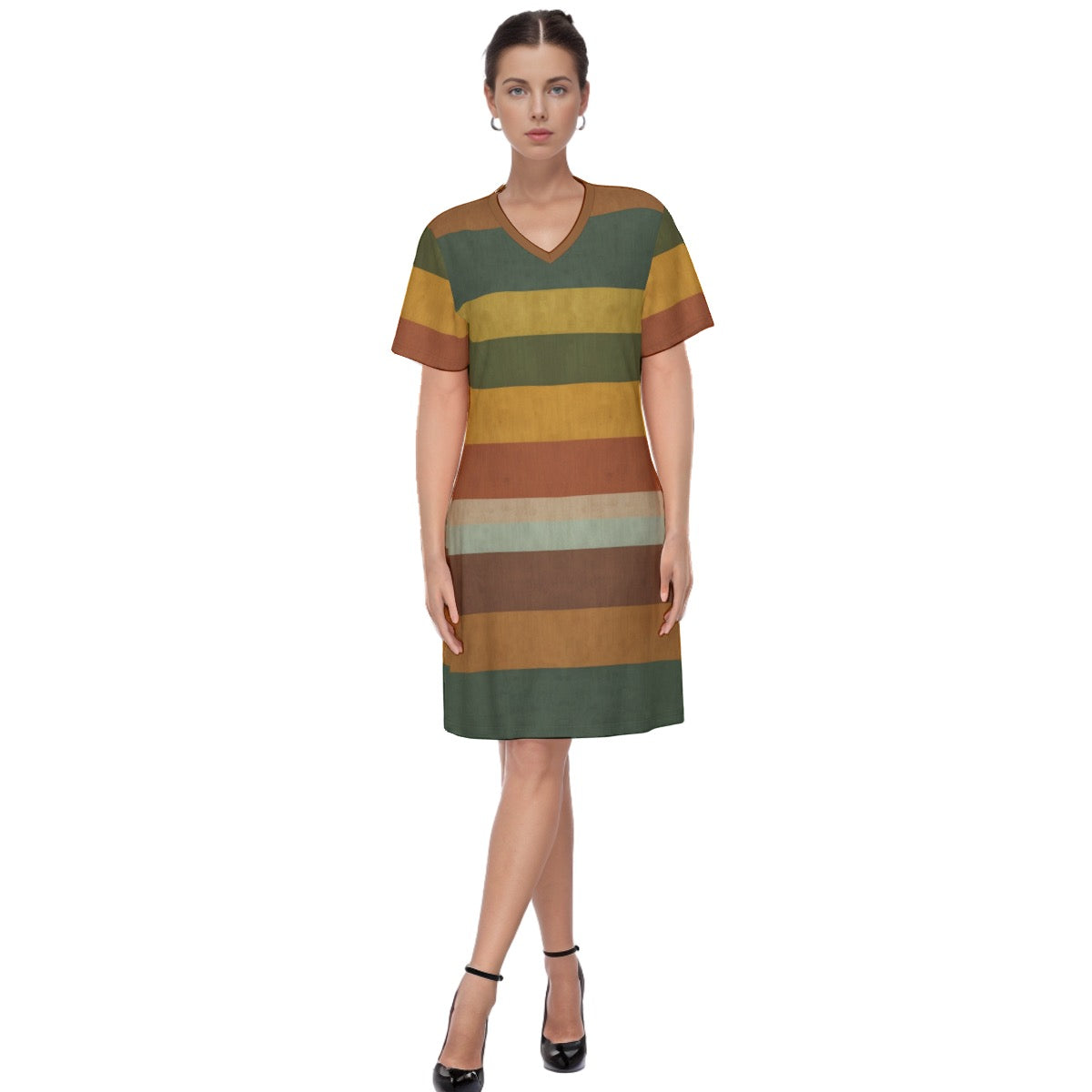 Stripes -- Women's V Neck Dress 100% Cotton