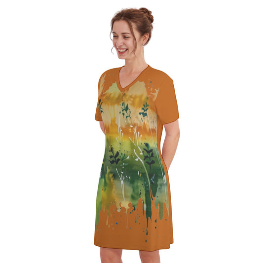 Singleton -- Women's V Neck Dress 100% Cotton