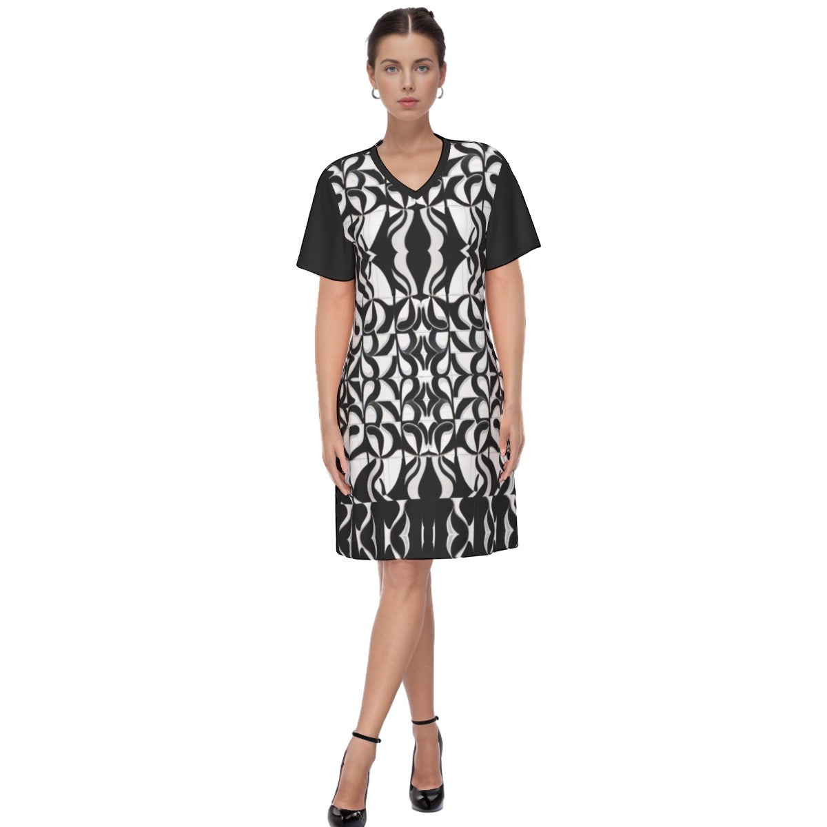 B&W2 -- Women's V Neck Dress 100% Cotton