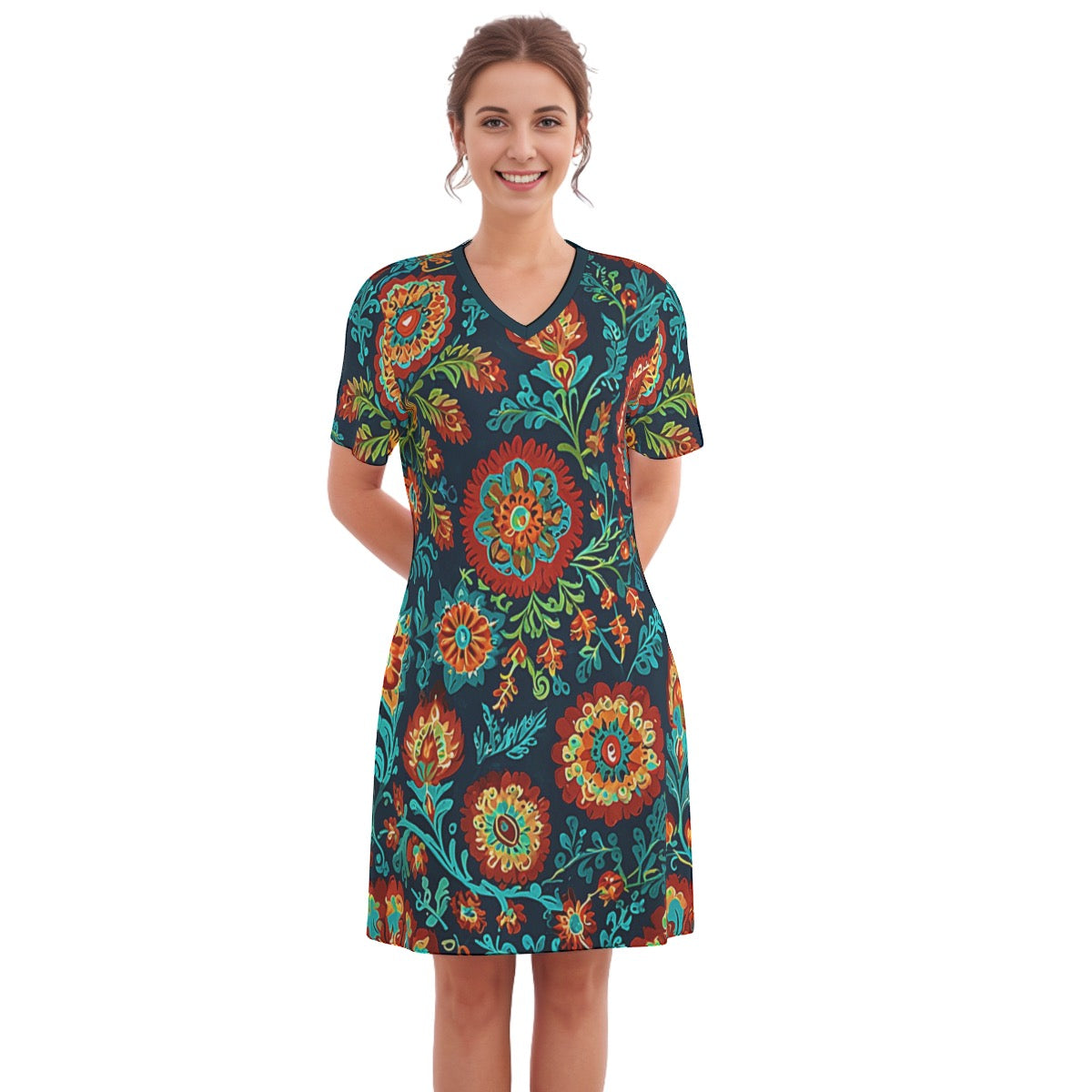 Renya -- Women's V Neck Dress 100% Cotton