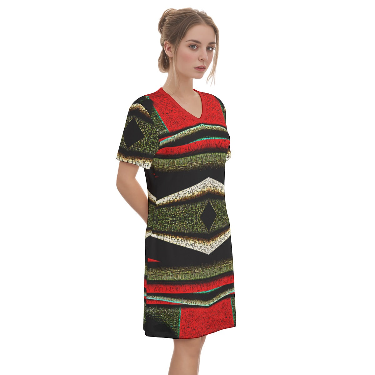 Zaria -- Women's V Neck Dress 100% Cotton