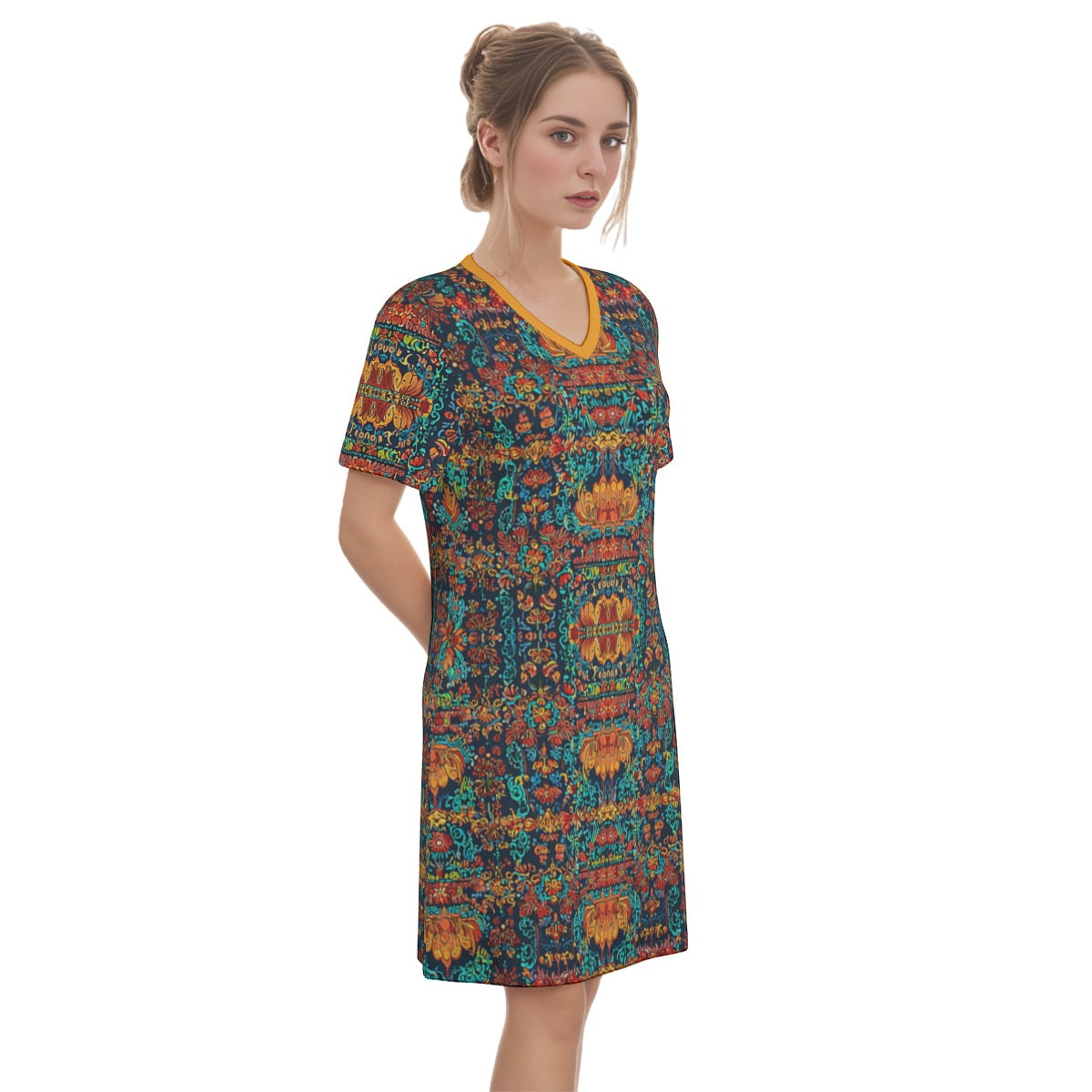 Garh -- Women's V Neck Dress 100% Cotton