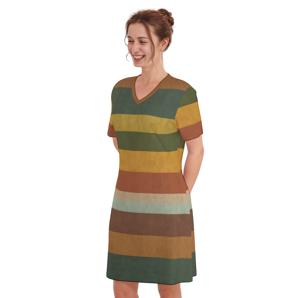 Stripes -- Women's V Neck Dress 100% Cotton