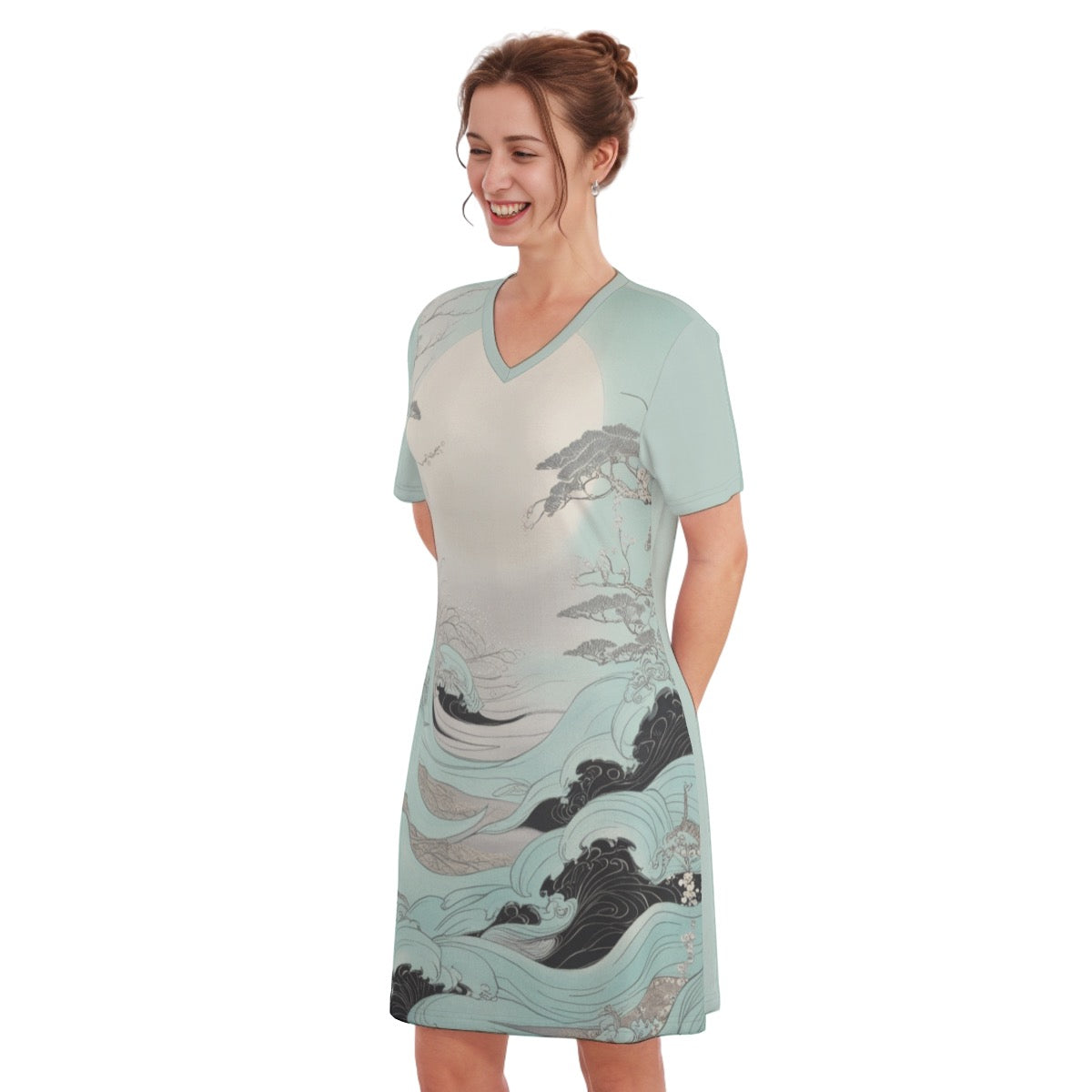 Nihon -- Women's V Neck Dress 100% Cotton