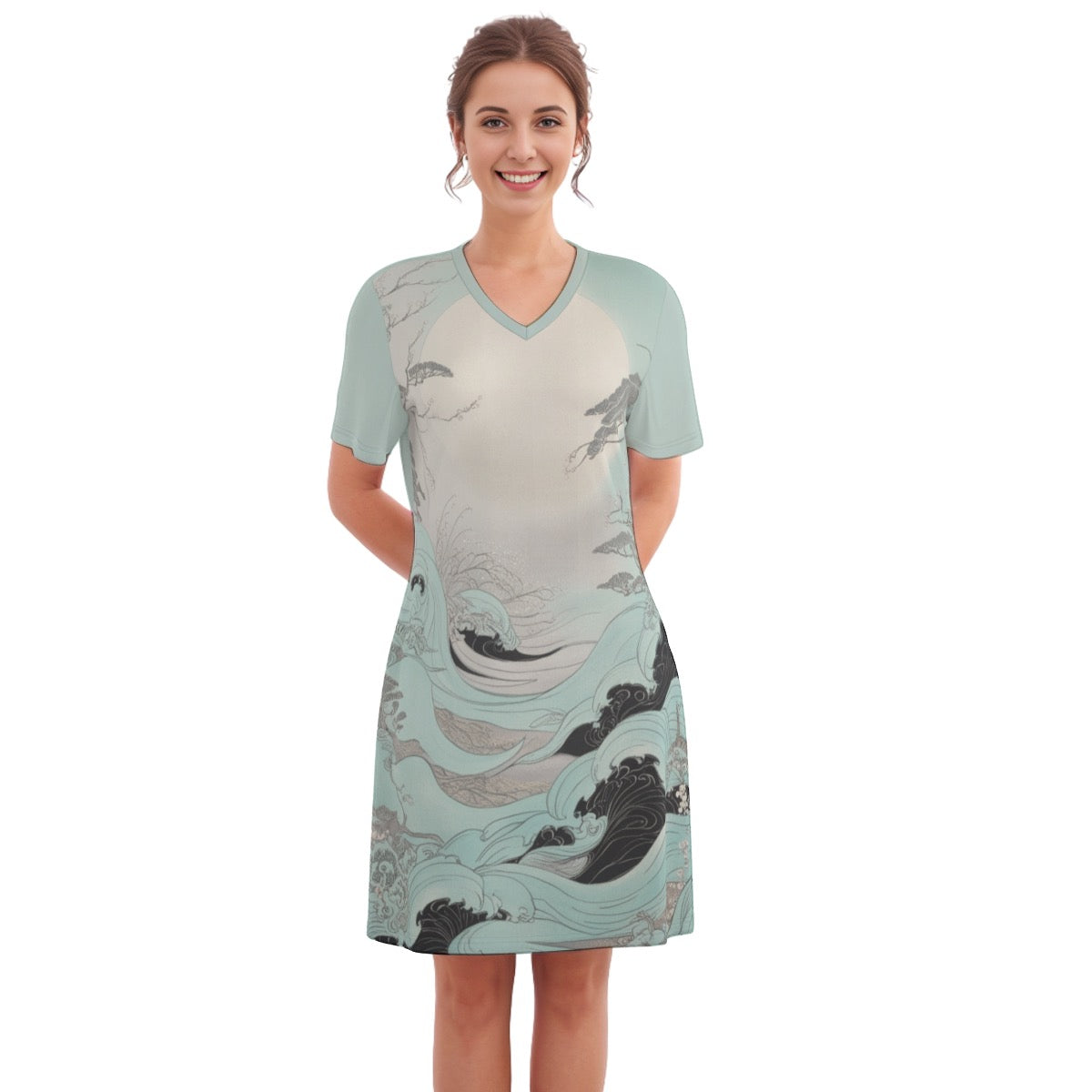 Nihon -- Women's V Neck Dress 100% Cotton