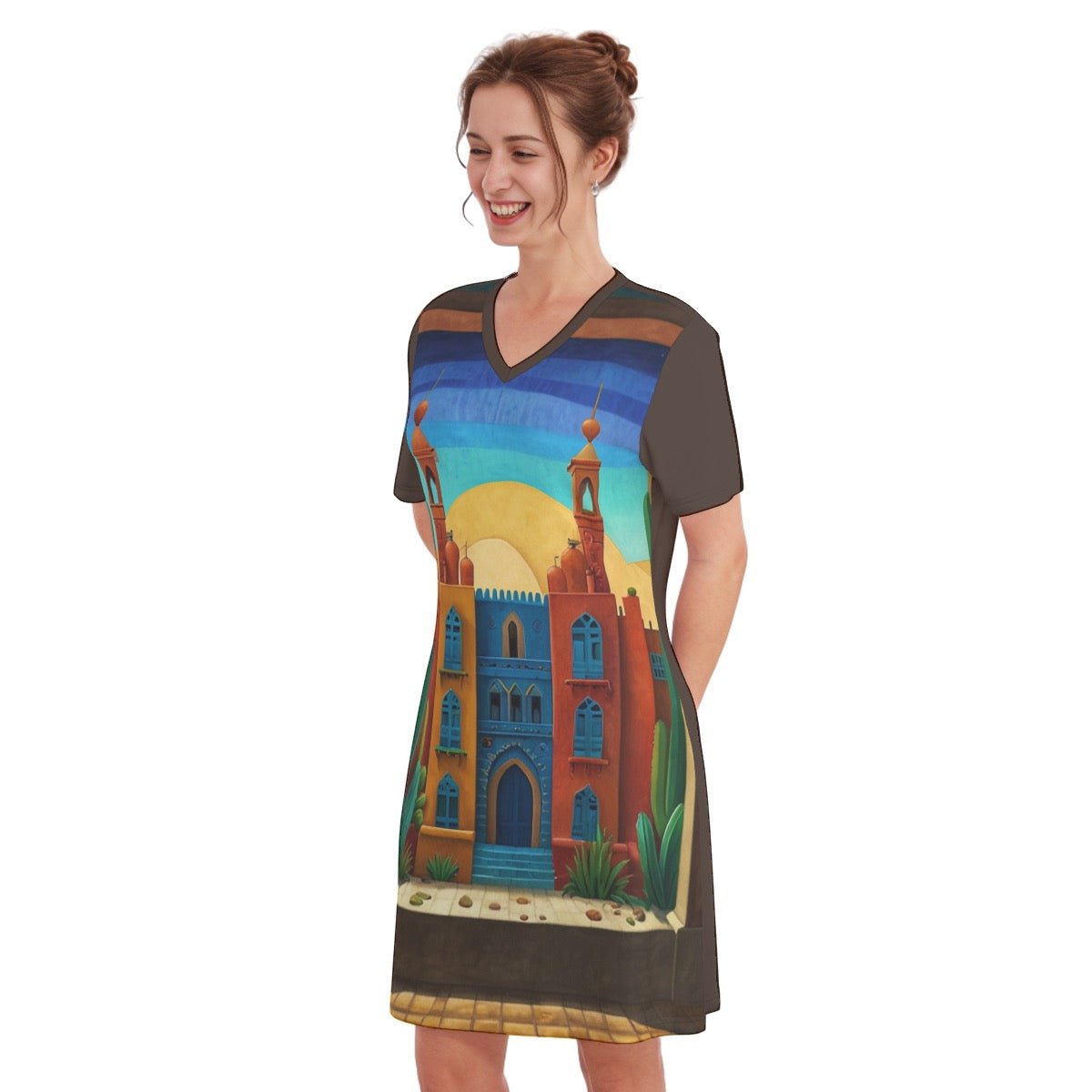 Desert Haven -- Women's V Neck Dress 100% Cotton