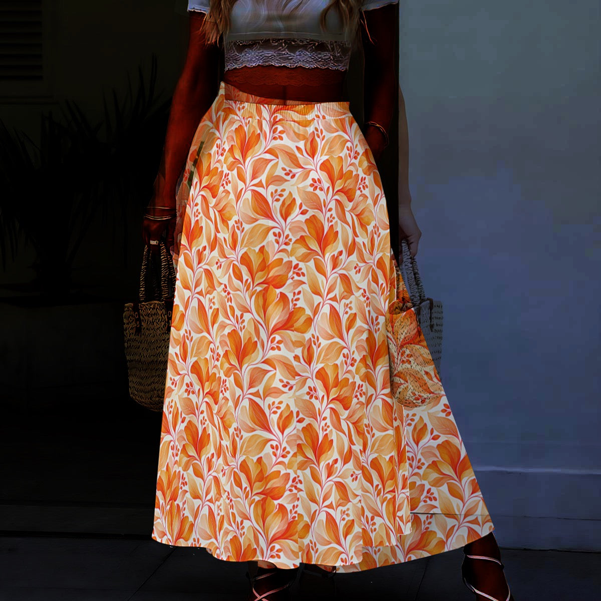 Naranja - Women's Maxi Chiffon Skirt with Lining