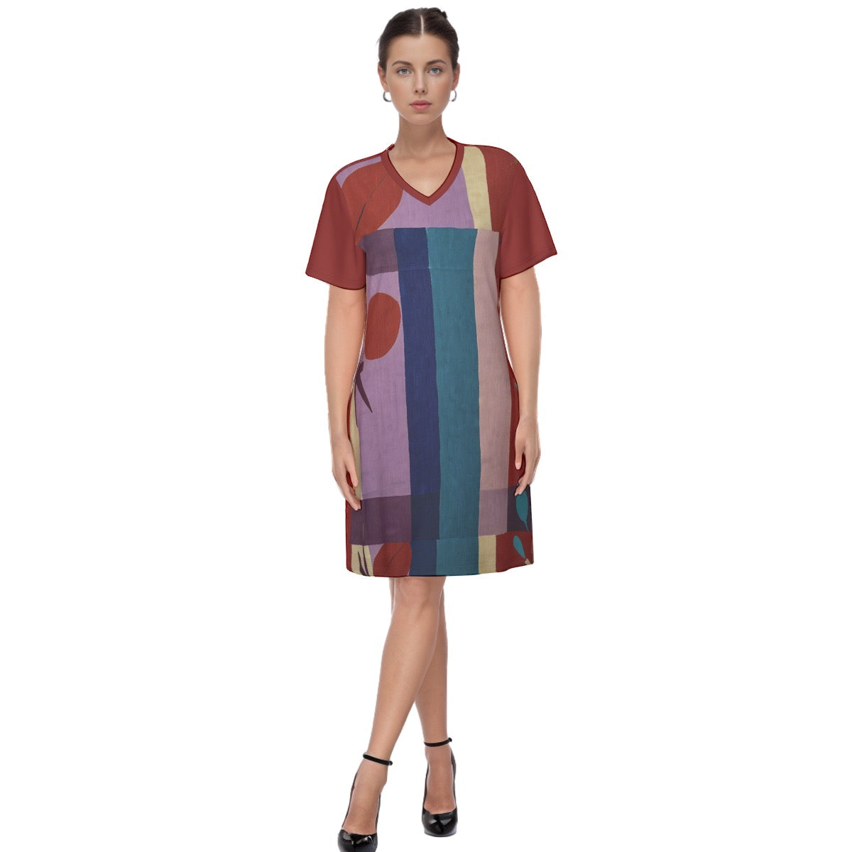 Peinture -- Women's V Neck Dress 100% Cotton