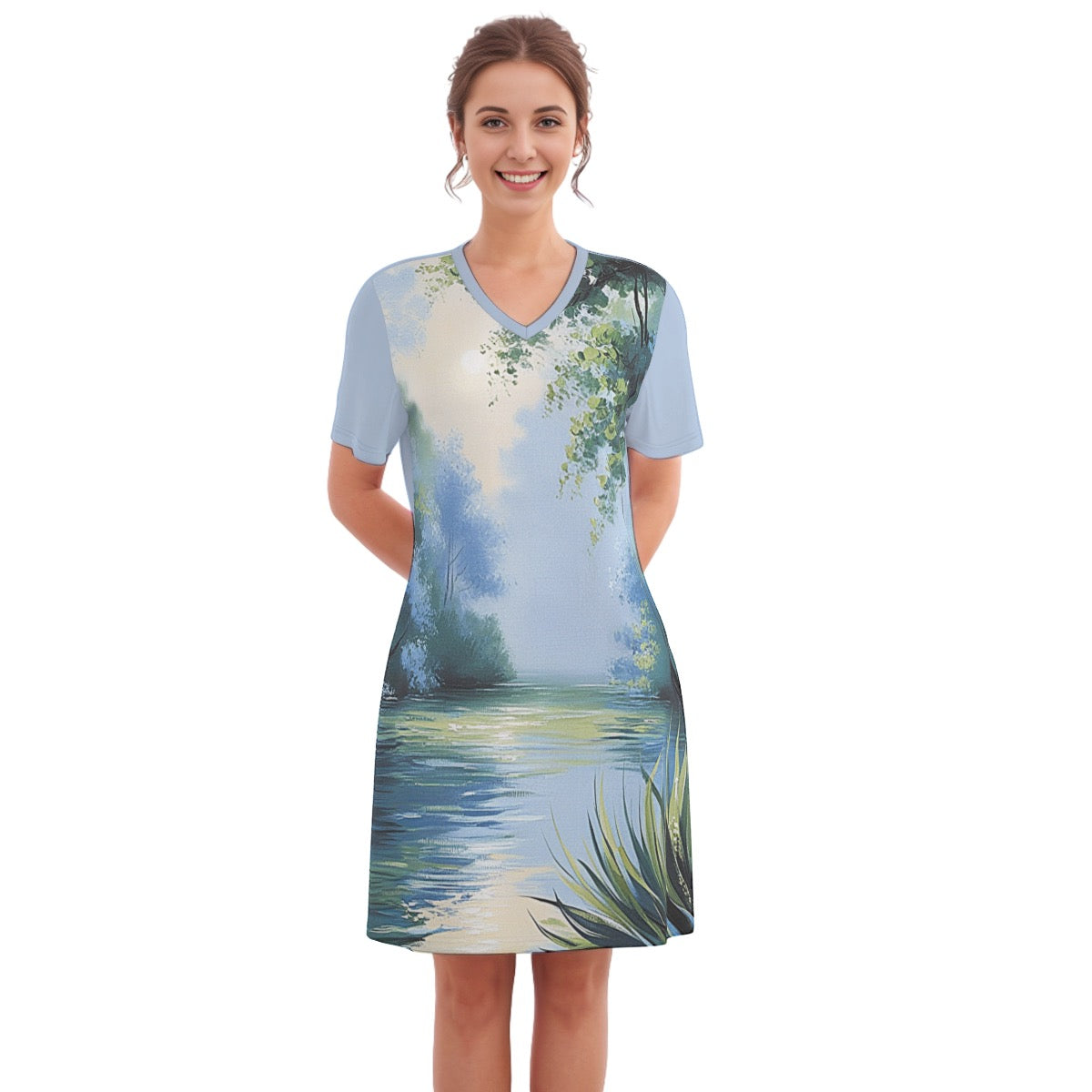 Stream -- Women's V Neck Dress 100% Cotton