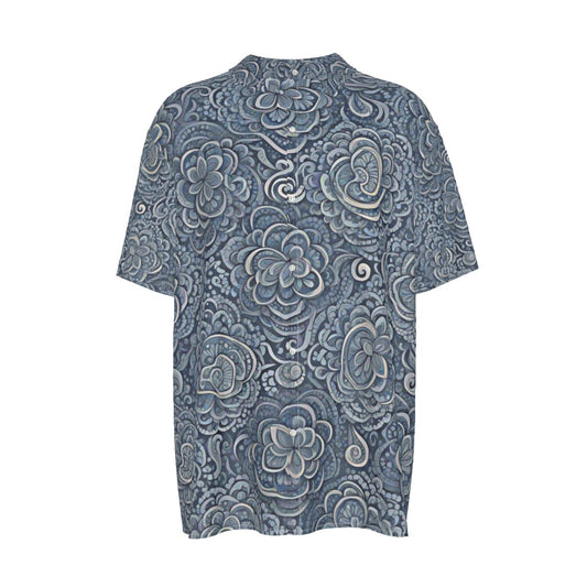 Blue Buds -- Men's Imitation Silk Short-Sleeved Shirt