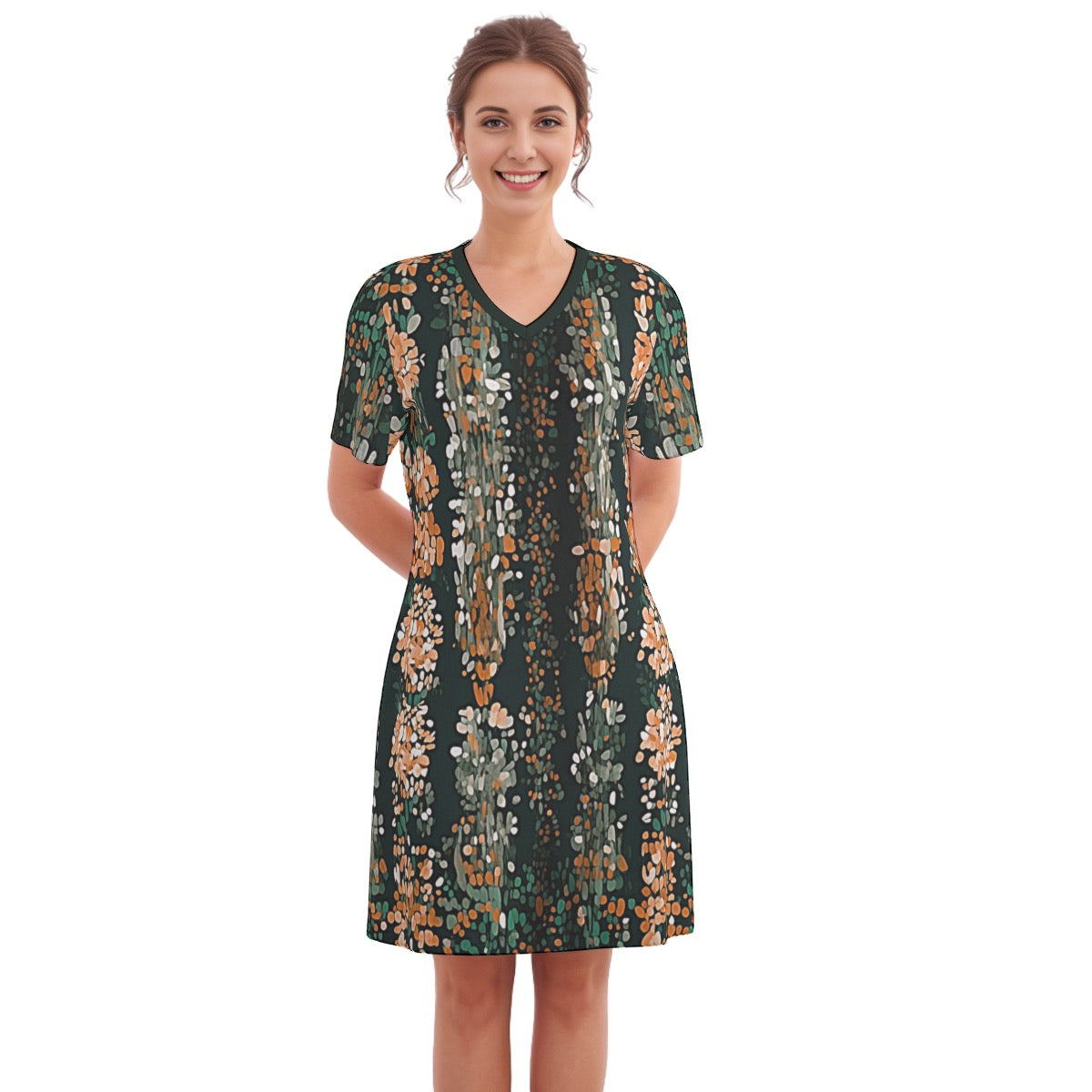 Garden Too -- Women's V Neck Dress 100% Cotton