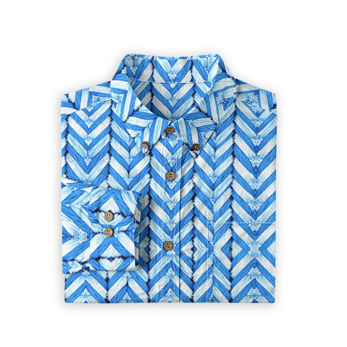 Blue Herringbone -- Men's 100% Cotton LS Collared Shirt