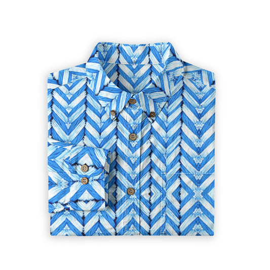 Blue Herringbone -- Men's 100% Cotton LS Collared Shirt