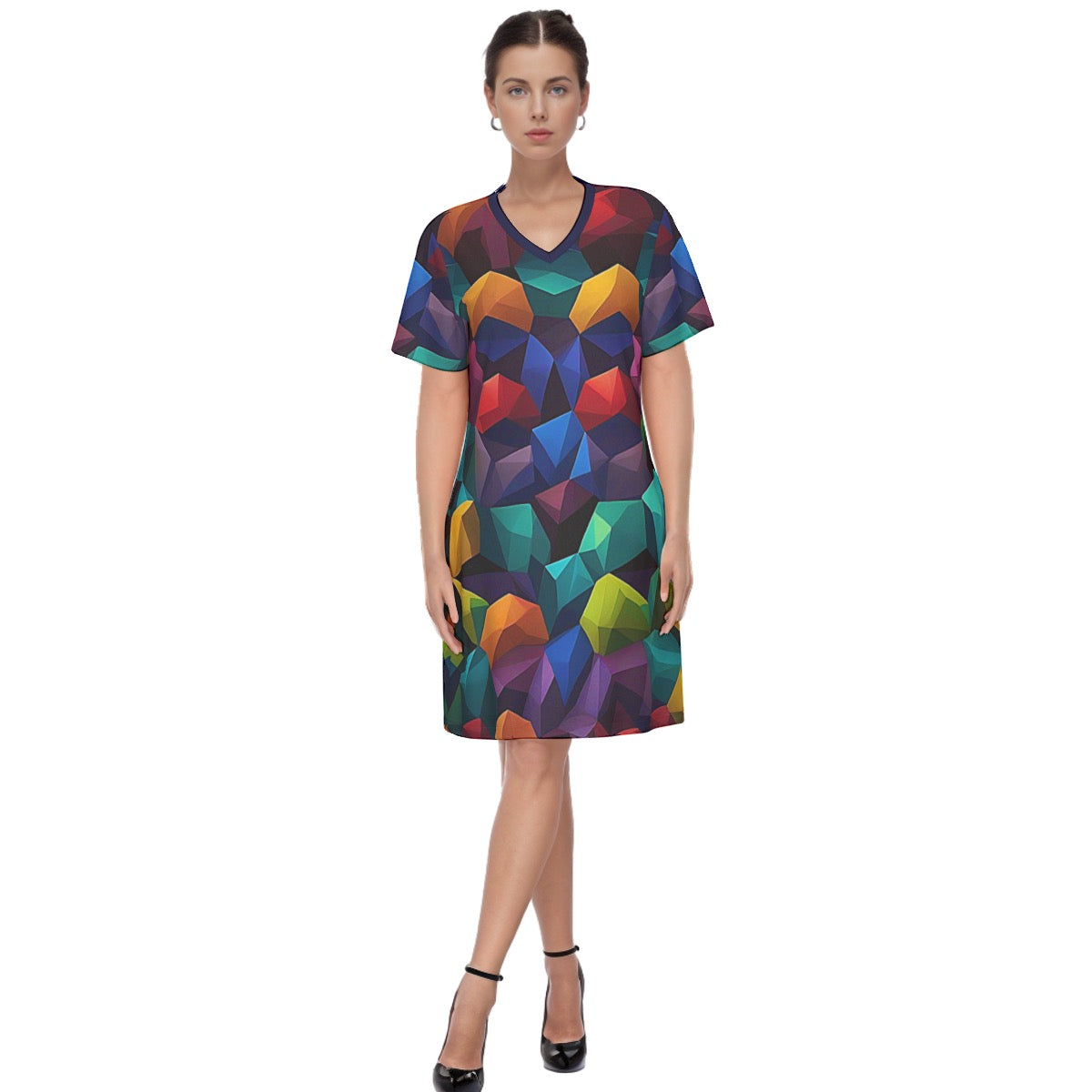 Couleur -- Women's V Neck Dress 100% Cotton