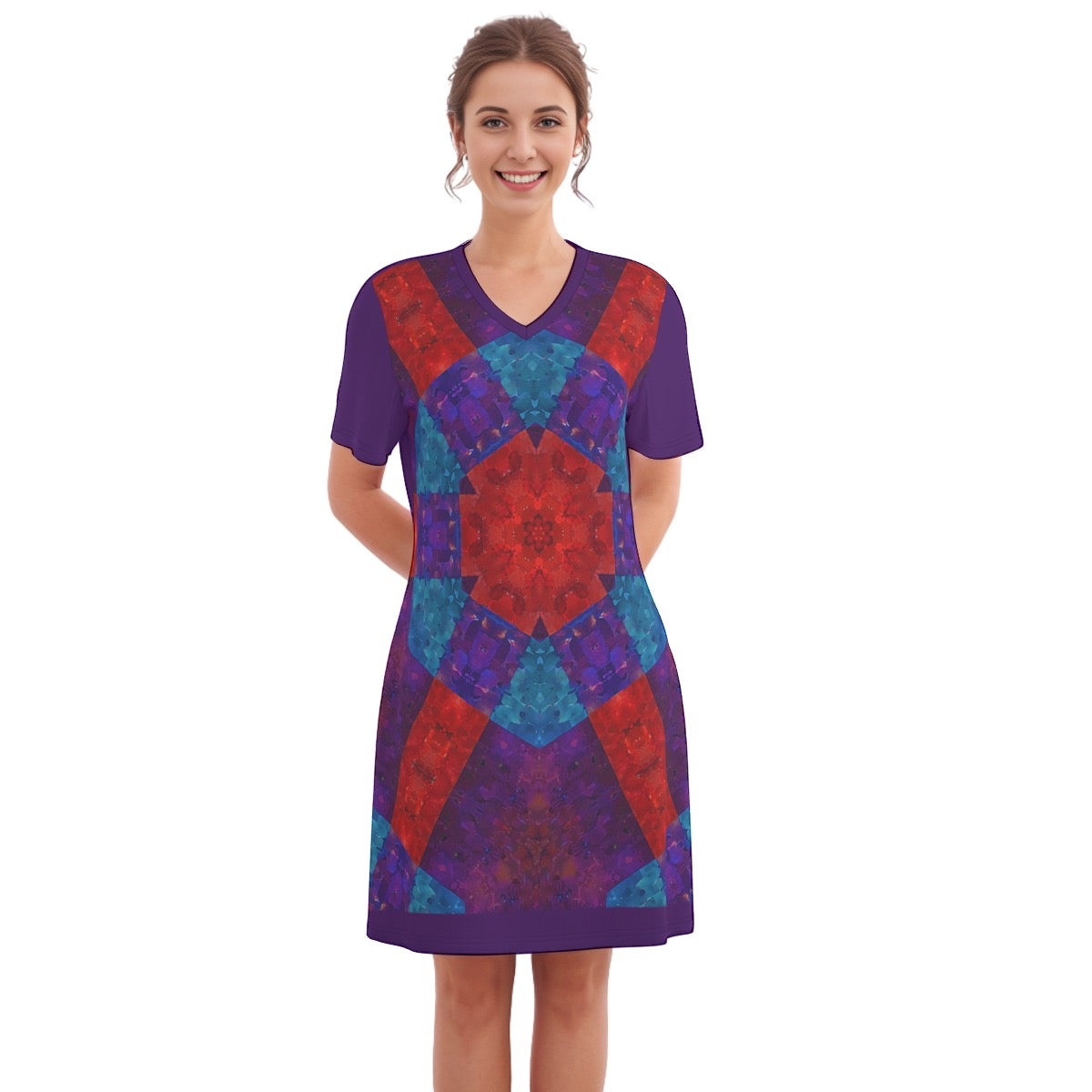 Centered -- Women's V Neck Dress 100% Cotton