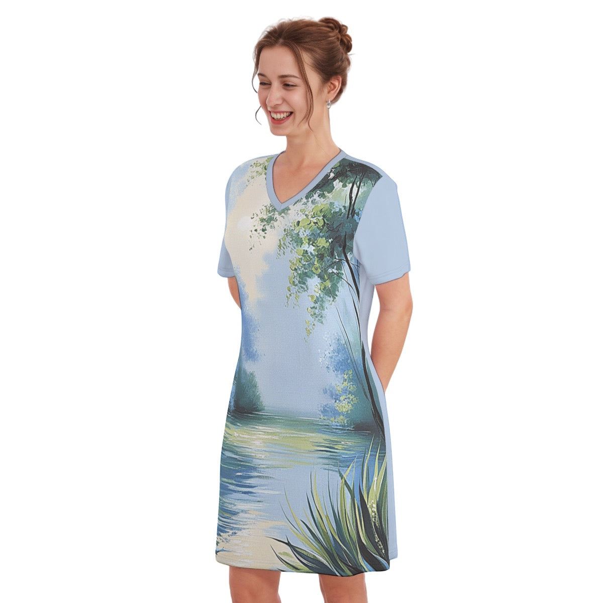 Stream -- Women's V Neck Dress 100% Cotton