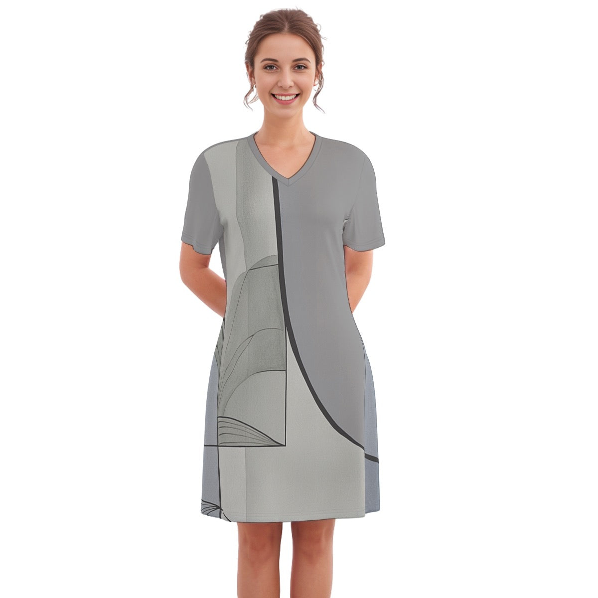 Office -- Women's V Neck Dress 100% Cotton