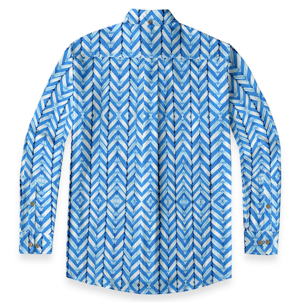 Blue Herringbone -- Men's 100% Cotton LS Collared Shirt