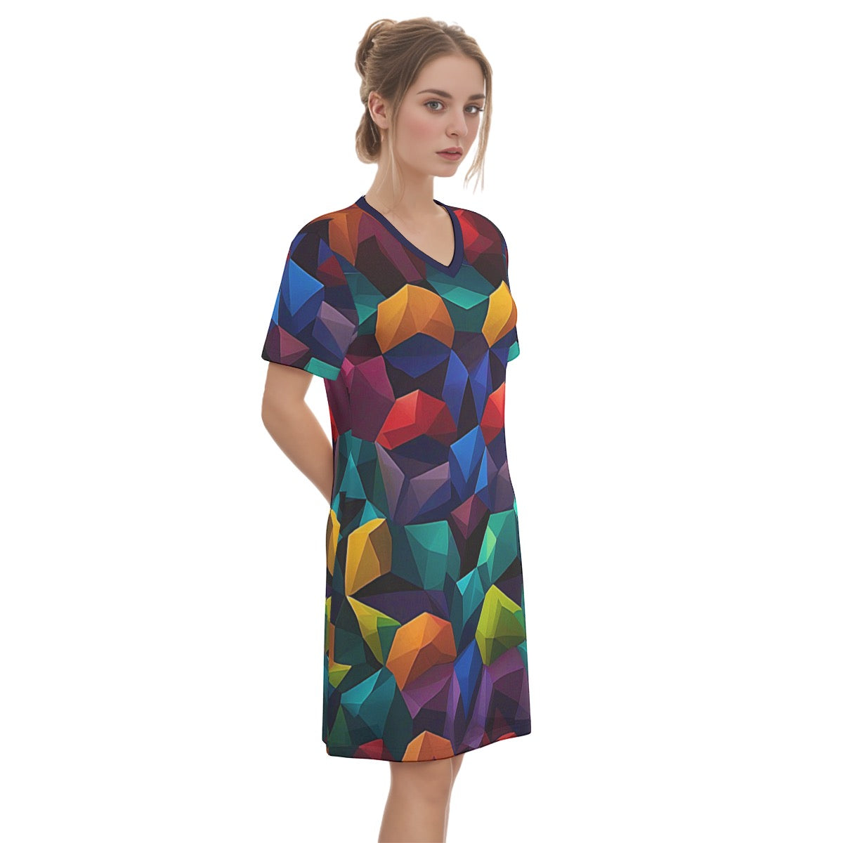 Couleur -- Women's V Neck Dress 100% Cotton