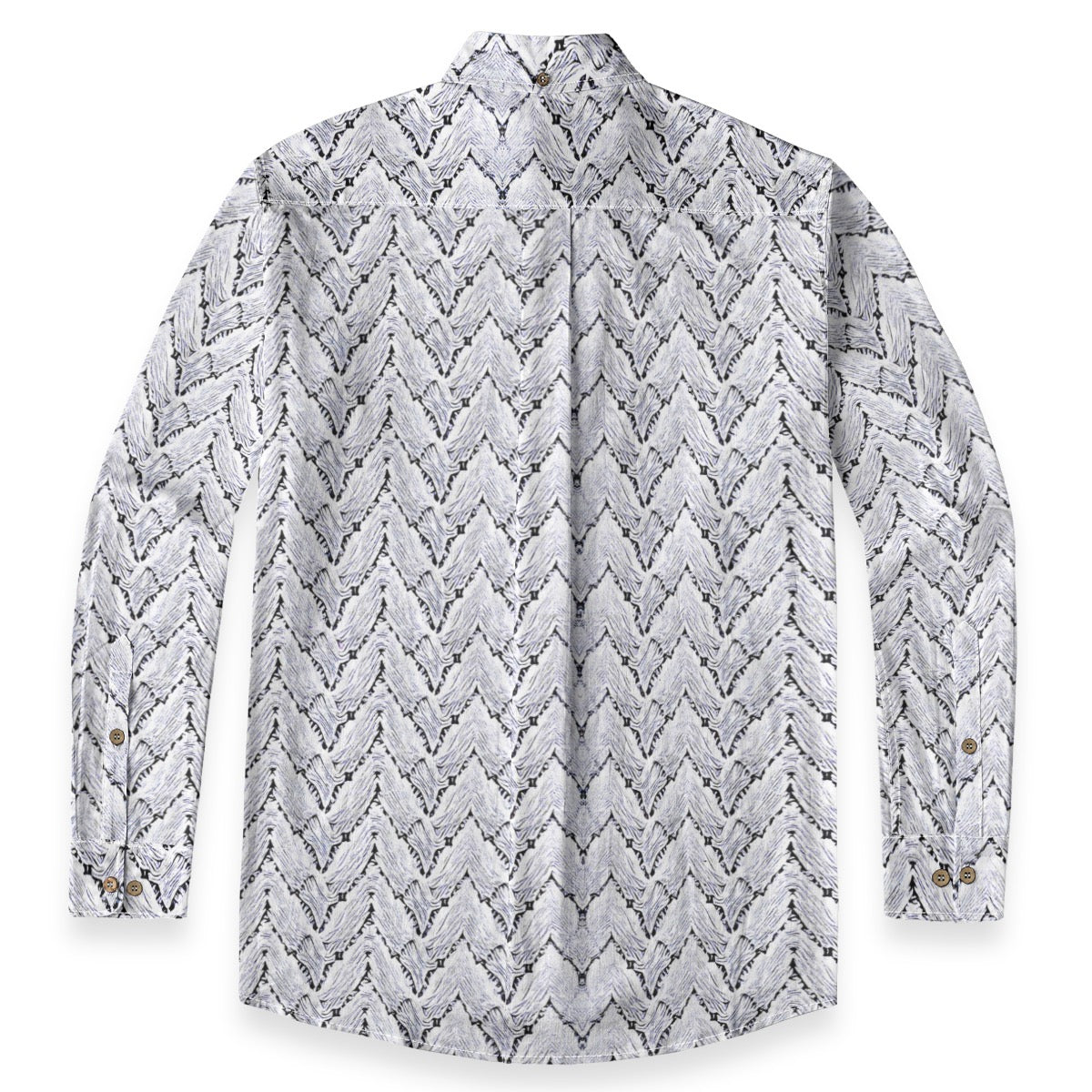White Herringbone Pattern -- Men's 100% Cotton LS Collared Shirt