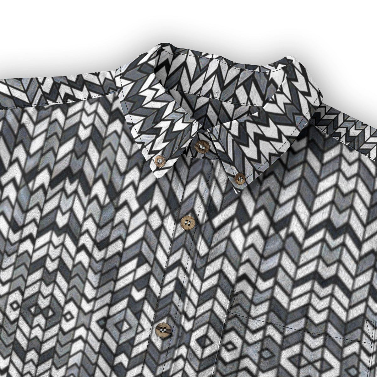 B&W Herringbone Pattern -- Men's 100% Cotton LS Collared Shirt