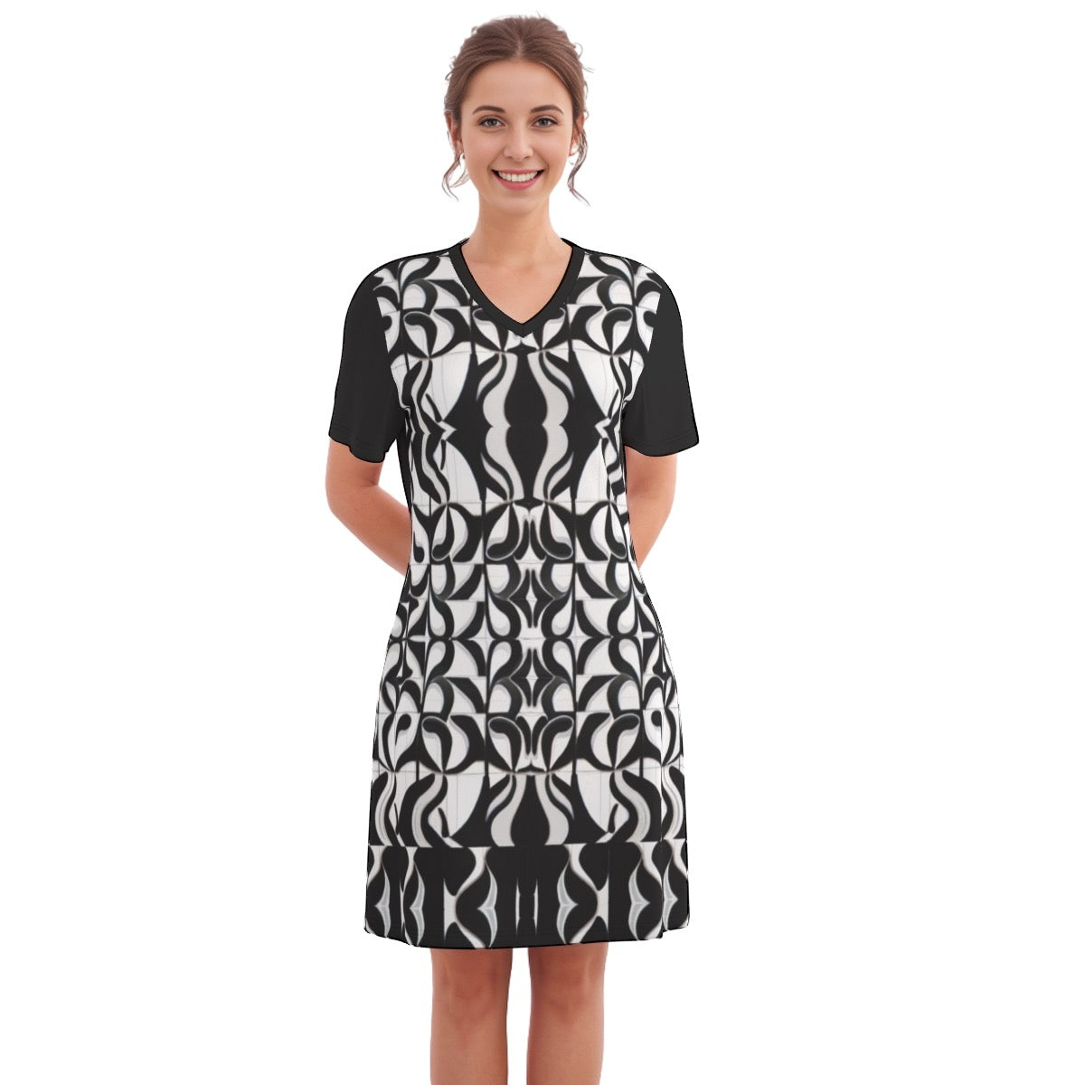 B&W2 -- Women's V Neck Dress 100% Cotton