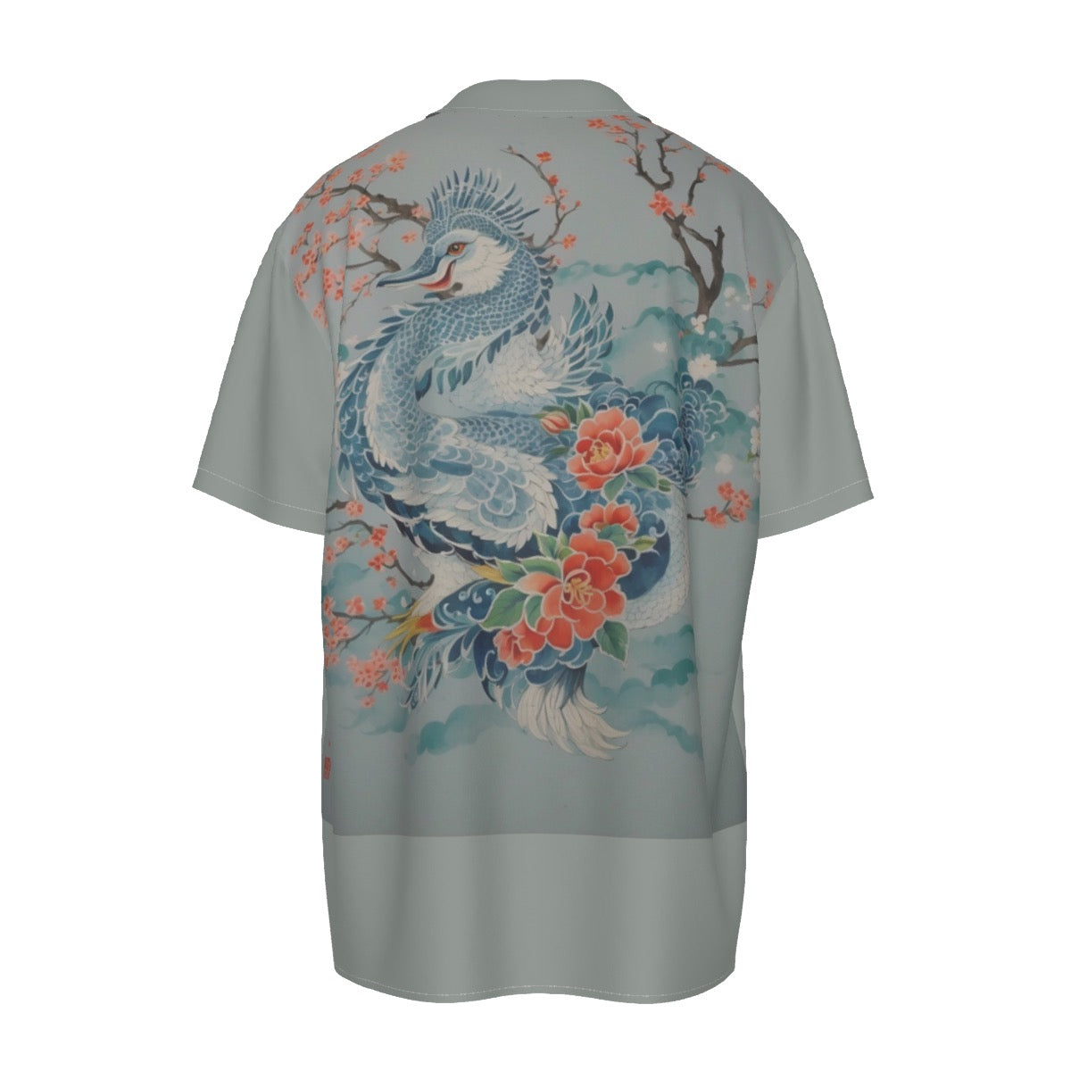 Dragon Bird -- Men's Imitation Silk Short-Sleeved Shirt