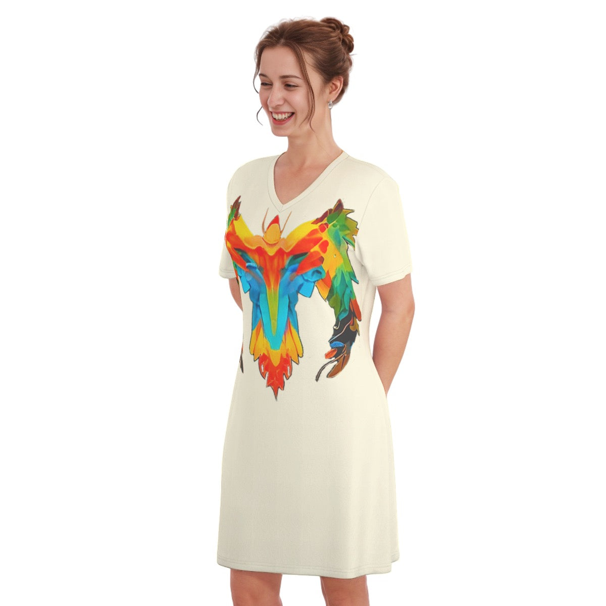 Raptor -- Women's V Neck Dress 100% Cotton