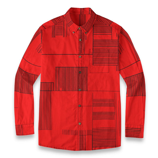 Lines Red -- Men's 100% Cotton LS Shirt